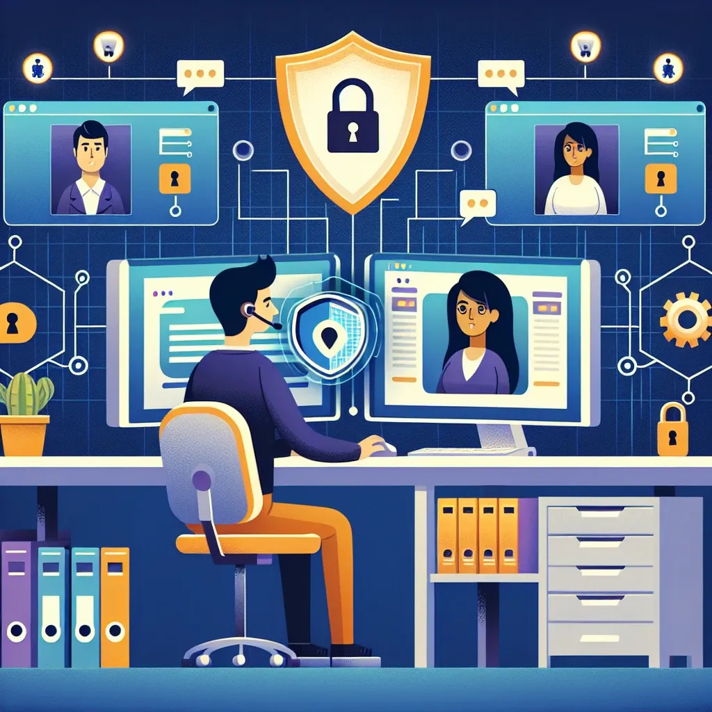 "Person using a laptop with remote support software, illustrating safe practices for utilizing remote tools for technical assistance in a home office setting."