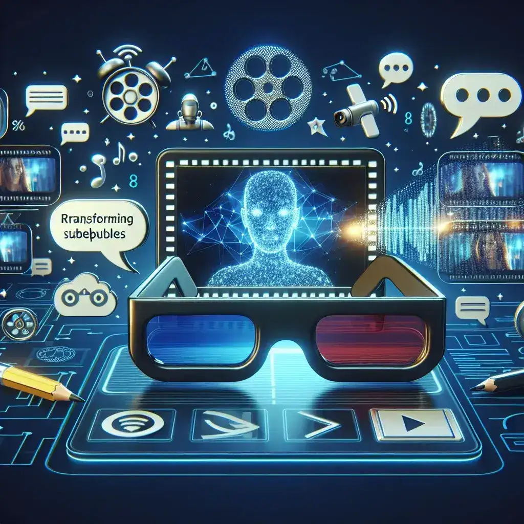 "Paramount+ logo with a visual representation of AI technology and automatic subtitle generation, highlighting the platform's rumored new feature for enhanced accessibility in streaming content."